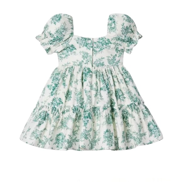 Janie & Jack Green Toile Puff Sleeve Dress size 12 - Picture 2 of 8
